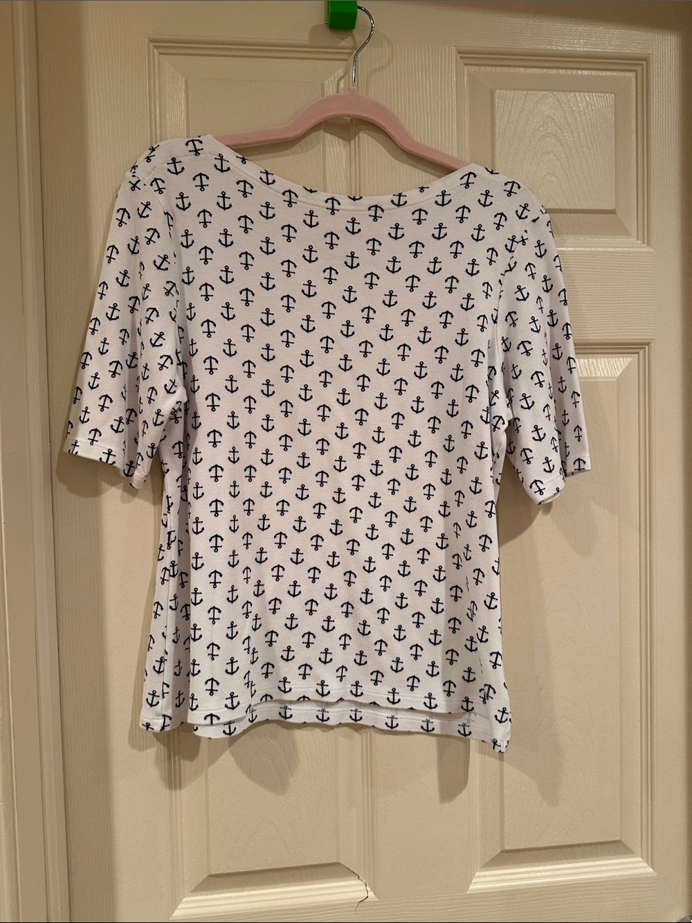 White Anchor Print Women's Top - Nautical Short Sleeve